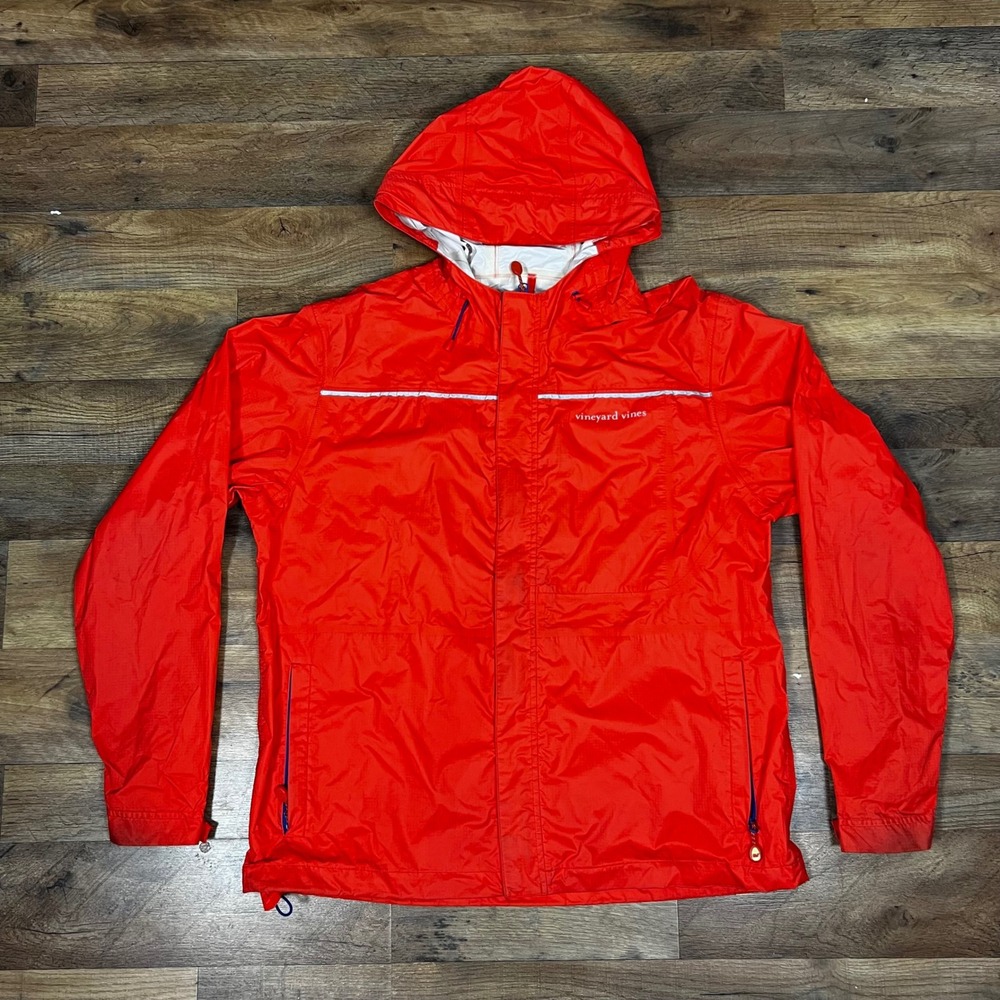 Vineyard Vines Rain Jacket Windbreaker Men's Medium Red Performance Hooded